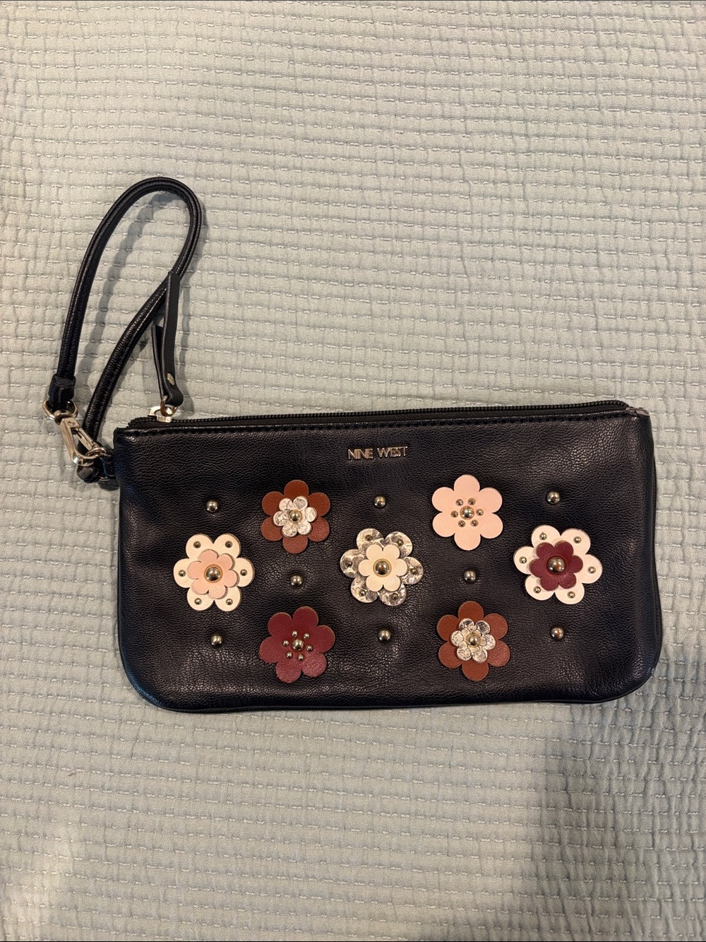 Nine West Black Floral Appliqué Wristlet